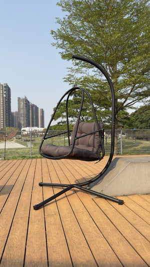 English Elm Swing Egg Chair With Stand - Cozy Indoor/Outdoor Wicker Patio Basket, Cup Holder, Cushions & More! W2707P296435-GIGA