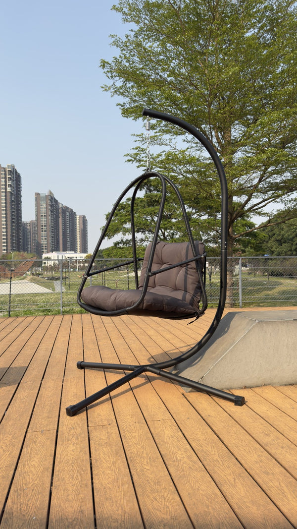 English Elm Swing Egg Chair With Stand - Cozy Indoor/Outdoor Wicker Patio Basket, Cup Holder, Cushions & More! W2707P296435-GIGA