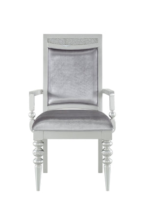 English Elm Maverick Elegant Fabric Side Chair with Rhinestone Inlays, Turned Legs & Padded Seat for Dining Silver 43 L x 23 W x 18 H B2726P269247