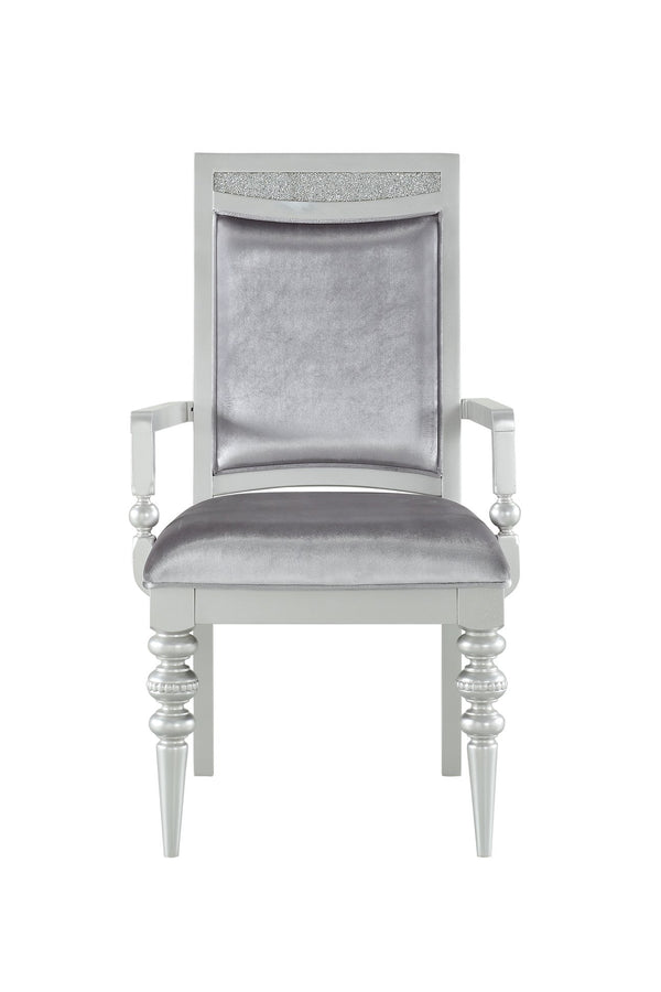 English Elm Maverick Elegant Fabric Side Chair with Rhinestone Inlays, Turned Legs & Padded Seat for Dining Silver 43 L x 23 W x 18 H B2726P269247
