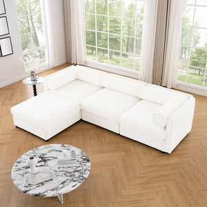 English Elm Elegant White Chenille Sectional Sofa With Storage, Ergonomic Design & Modular Style For Modern Living W714S01038