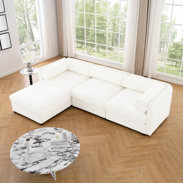 English Elm Elegant White Chenille Sectional Sofa With Storage, Ergonomic Design & Modular Style For Modern Living W714S01038