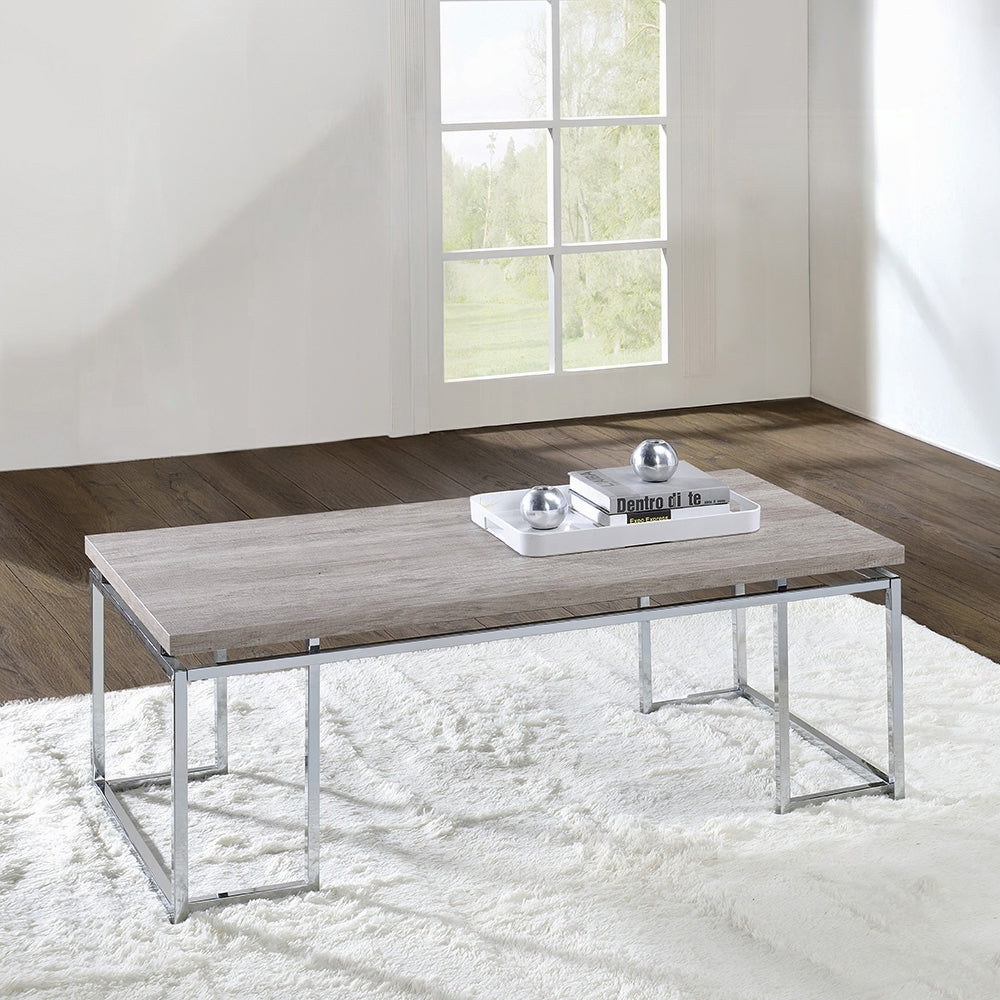 English Elm Modern Minimalist End Table with White Wood Top and Gold-Finish Metal Legs for Chic Living Spaces Chrome,Oak 29 L x 53 W x 6 H B2741P337706