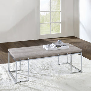 English Elm Modern Minimalist End Table with White Wood Top and Gold-Finish Metal Legs for Chic Living Spaces Chrome,Oak 29 L x 53 W x 6 H B2741P337706