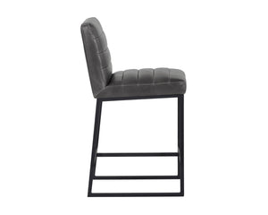 Sunpan Spyros Modern Barstool with Channel Tufting and Sleek Black Powder-Coated Steel Frame for Stylish Spaces Overcast Grey
