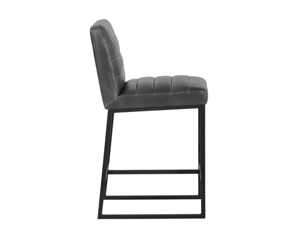 Sunpan Spyros Modern Barstool with Channel Tufting and Sleek Black Powder-Coated Steel Frame for Stylish Spaces Overcast Grey