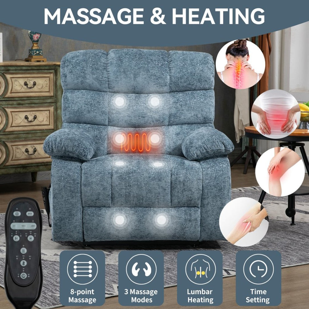 English Elm Lift Recliner Chair Dual Motor Chenille Upholstered with Heat Massage for Living Room W3224P293251