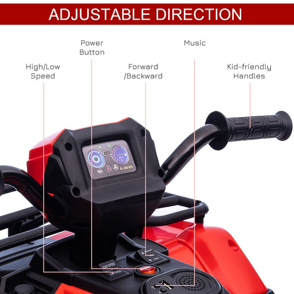 English Elm Aosom 12v Kids Battery Powered Atv Quad with Led Lights Music Usb Treaded Tires W2225P249796
