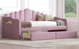 English Elm Twin Size Upholstered Daybed With 2 Drawers ,Velvet Sofabed With Usb Charging Ports,No Box-Spring Needed,Pink