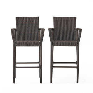 English Elm Littleton Outdoor Woven Faux Rattan Barstools Set of Two for Patio Pool Deck N758P391492D