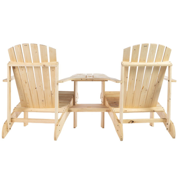 English Elm Outsunny Wooden Adirondack Chair For Two - Cozy Outdoor Bench With Center Table & Umbrella Hole W2225P174106-GIGA