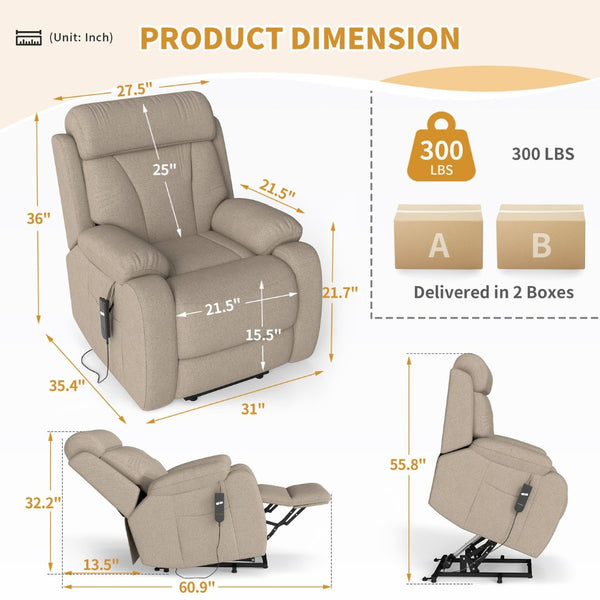 English Elm Power Lift Recliner Chair Velvet Upholstered Senior Assist Motorized Living Room Seat W1028S00061