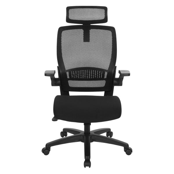 OSP Home Furnishings Mesh Back Ergonomic Manager Chair with Adjustable Headrest Lumbar Support for Home Office EM65151HR-3