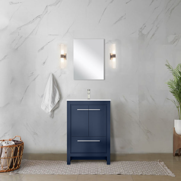 English Elm Navy Blue Bath Vanity With Cultured Marble Top, Brushed Nickel Faucet, And Ample Storage Options B2731P259251