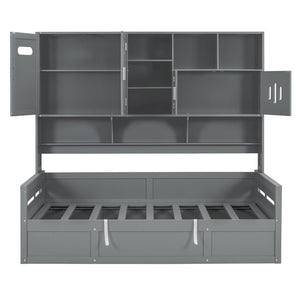 English Elm Twin Size Wooden Daybed With Hydraulic Lift & Integrated Storage Cabinet For Space-Saving Style N820S00046E-GIGA