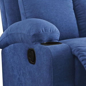 English Elm Blue Memory Foam Recliner with Cup Holder, Linen Upholstery, External Latch, Tight Cushions for Ultimate Comfort B062P215451