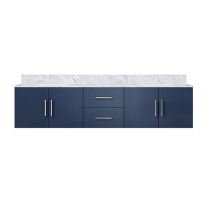 English Elm Navy Solid Wood Double Bath Vanity 80" x 22" with Carrara Marble Top, Soft-Close Storage & Shelf B2731P258530