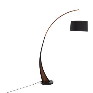 English Elm Noah Mid-Century Floor Lamp with Walnut Arched Frame, Black Linen Shade & Marble Base by LumiSource B202S01393