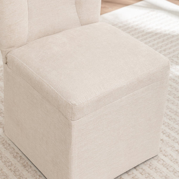 English Elm Linen Modern Dining Chairs Set of 2 — Padded Armless Fabric Side Chairs with Iron Legs, 250lb Capacity Beige W1170P365351