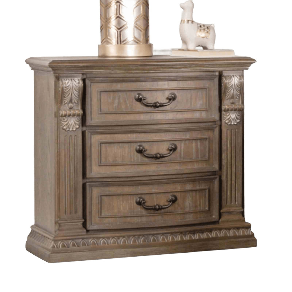 English Elm Luxurious Weathered Oak Nightstand 31"W x 18"D x 30"H Vintage Curved Moldings Rustic Bedroom Charm B2741P406855