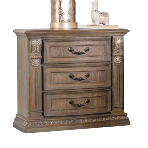 English Elm Luxurious Weathered Oak Nightstand 31"W x 18"D x 30"H Vintage Curved Moldings Rustic Bedroom Charm B2741P406855