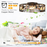 English Elm Caged Ceiling Fan With Lights Remote Control, Low Profile Flush Mount Farmhouse Modern Ceiling Fans, 6 Speeds Reversible Blades, 5 Led Bulbs Include(Black)