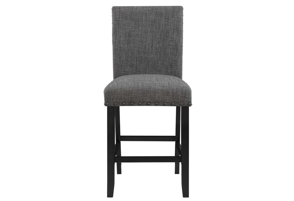 English Elm MARIAN Dark Gray Bar Stool Set of 2 — Transitional Fabric Upholstery, Nailhead Trim, Solid Wood Base, Easy Care Finish B201P256315