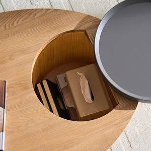 English Elm Modern Oval Ash Veneer Coffee Table with Hidden Storage for Minimalist Living Rooms Natural W2085S00103