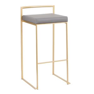 English Elm Fuji Gold Frame Barstools with Grey Faux Leather Seat — Set of 2, Stackable, Padded Comfort B202P222160