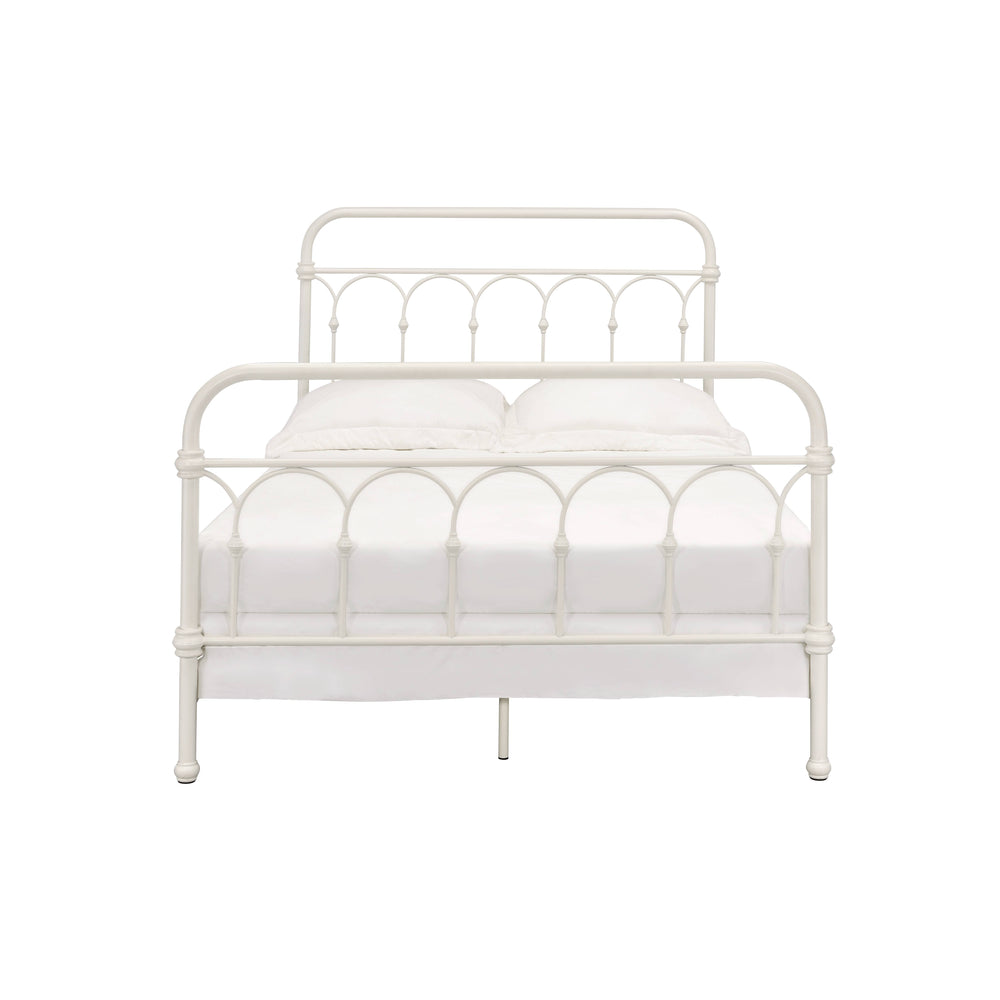 English Elm Citron White Metal Full Bed with Spindle Headboard, 330lb Capacity, 4 Slats & 6 Legs Support B2726P265250