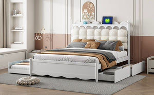 English Elm Queen Size Wooden Storage Platform Bed With Trundle, Usb Ports, And Spacious Drawers In White N820S00038K-GIGA