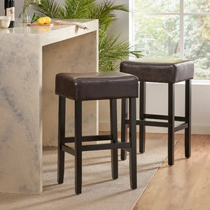 English Elm Christopher Knight Home® - [OLD Set of 2 30" Backless Faux Leather Counter Height Barstool Brown — Transitional 2-Pack Durable Upholstery 74504.00PU