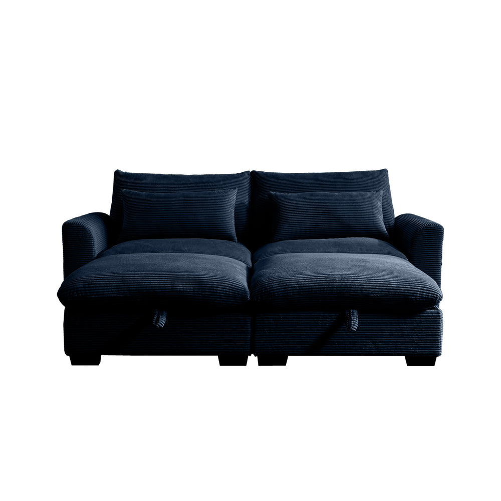 English Elm Corduroy Two-Seater Sofa With Storage Footrests – Versatile, Comfy Sectional For Modern Living Spaces W714S00648
