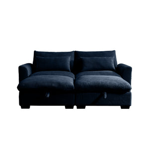 English Elm Corduroy Two-Seater Sofa With Storage Footrests – Versatile, Comfy Sectional For Modern Living Spaces W714S00648