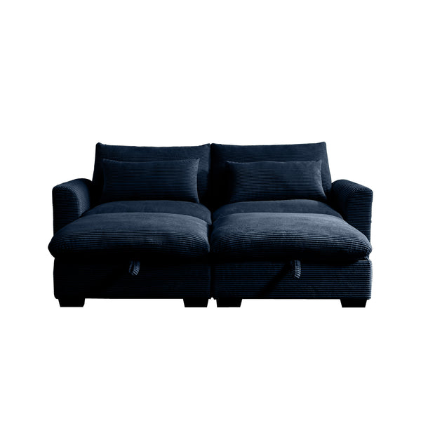 English Elm Corduroy Two-Seater Sofa With Storage Footrests – Versatile, Comfy Sectional For Modern Living Spaces W714S00648