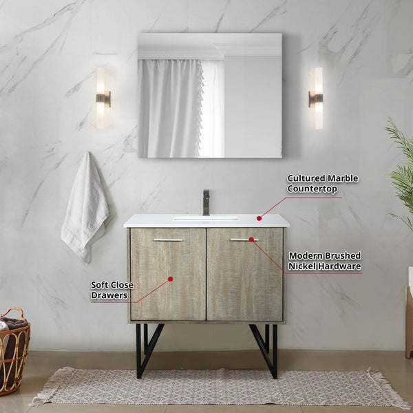 English Elm Rustic Acacia Bath Vanity Set With Cultured Marble Top, Gun Metal Faucet & Matching 28" Mirror B2731S02093-GIGA