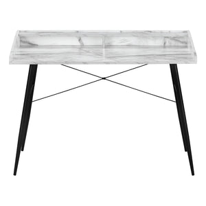 English Elm Computer Desk With White Marble Top & Black Metal Frame - Stylish Home Office Workstation With Storage B2710P219825