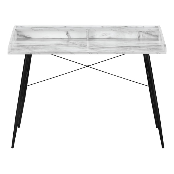 English Elm Computer Desk With White Marble Top & Black Metal Frame - Stylish Home Office Workstation With Storage B2710P219825