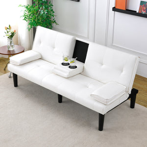 English Elm The 67-inch PVC multi-functional sofa bed with cup holder and one-click fold, space-saving comfort for guests White W3371P347648