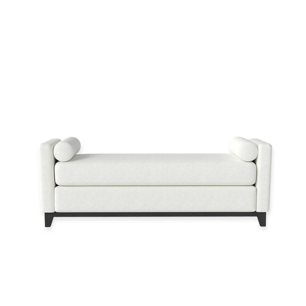 English Elm 66.34 Inch Sherpa Fleece Bench with Fluted Wood Legs Bolster Pillows Mid-century Lounge Beige+Black W1658P445919