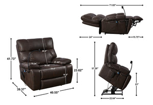 English Elm Recliner Power Lift with Dual OKIN Motors, Massage & Lumbar Heat, Infinite Recline, Cup Holders Brown W820S00023