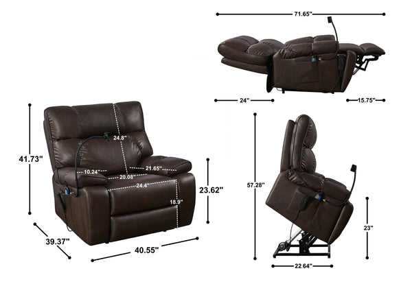 English Elm Recliner Power Lift with Dual OKIN Motors, Massage & Lumbar Heat, Infinite Recline, Cup Holders Brown W820S00023