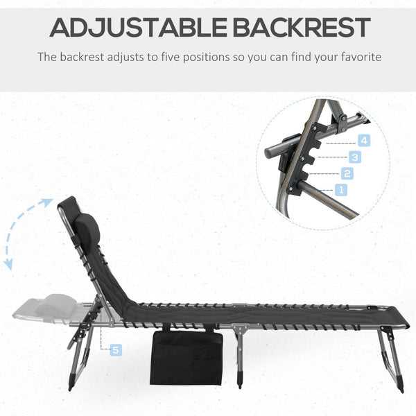 English Elm Outsunny Padded Folding Chaise Lounge Chair - 6-Level Reclining, Portable Comfort For Beach & Patio W2225P174366-GIGA