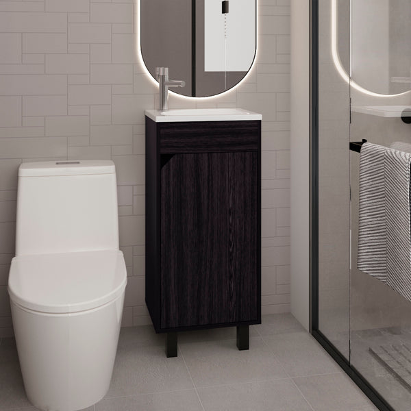 English Elm Bathroom Sleek Single-Door Vanity with Integrated Sink — Modern Minimalist Engineered Wood Storage, Durable & Eco-Friendly Black 33.86 L x 18.9 W x 11.42 H B097P296887