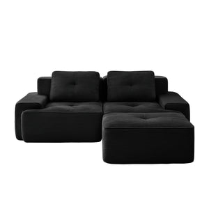 English Elm 82" Modern L-Shaped Modular Sectional Sofa with Plush Corduroy, Deep Ergonomic Seats & Movable Ottoman Black W714S01474