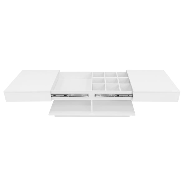 English Elm U-Can Extendable Coffee Table with Bluetooth 16-Color LED, Smooth Glide Top and Hidden Storage Space White N724P290061K