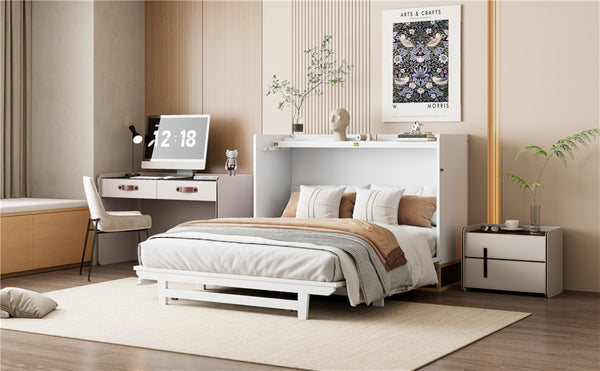 English Elm Queen Size Murphy Bed With Iron Legs - Modern Space-Saving Design For Cozy Bedrooms And Studios N820S00035K-GIGA