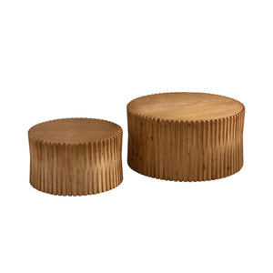 English Elm Vintage Cylindrical Nesting Coffee Table Set, Textured Embossed Wood Accent Tables for Living Room Natural W757P195740