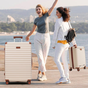 English Elm Luggage 5 Piece Abs Hardshell Travel Set with Usb Port Spinner Wheels and Tsa Lock Brown+White N732P265290K