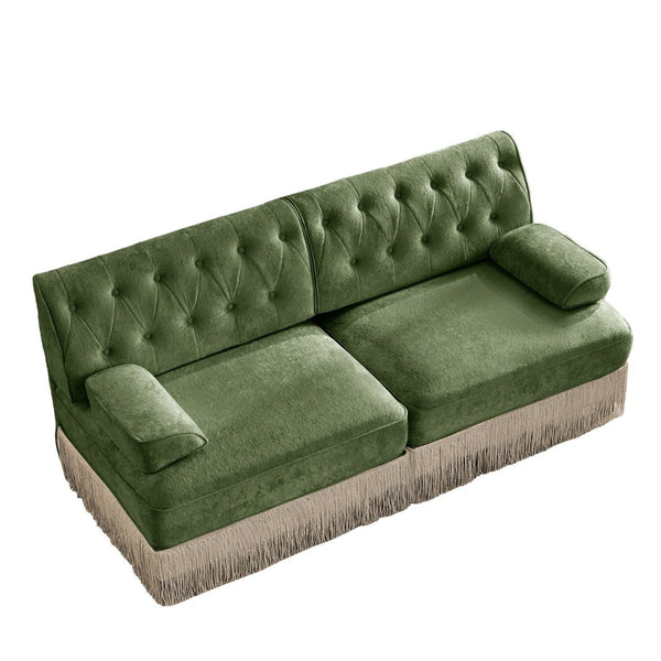 English Elm Soft Velvet Chesterfield Sectional Sofa Tufted Tassel Fringe Skirt Modular Living Room Green W714S01703